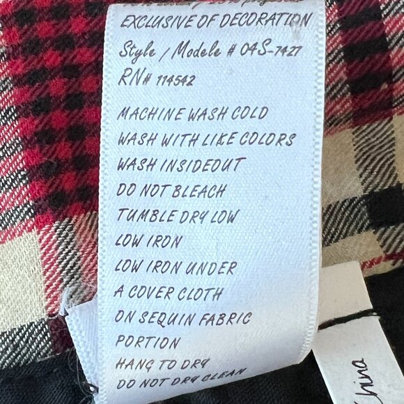 BLANK NYC Plaid Button Down with Sequin Back, Red Cream, Size Small - Picture 12 of 13